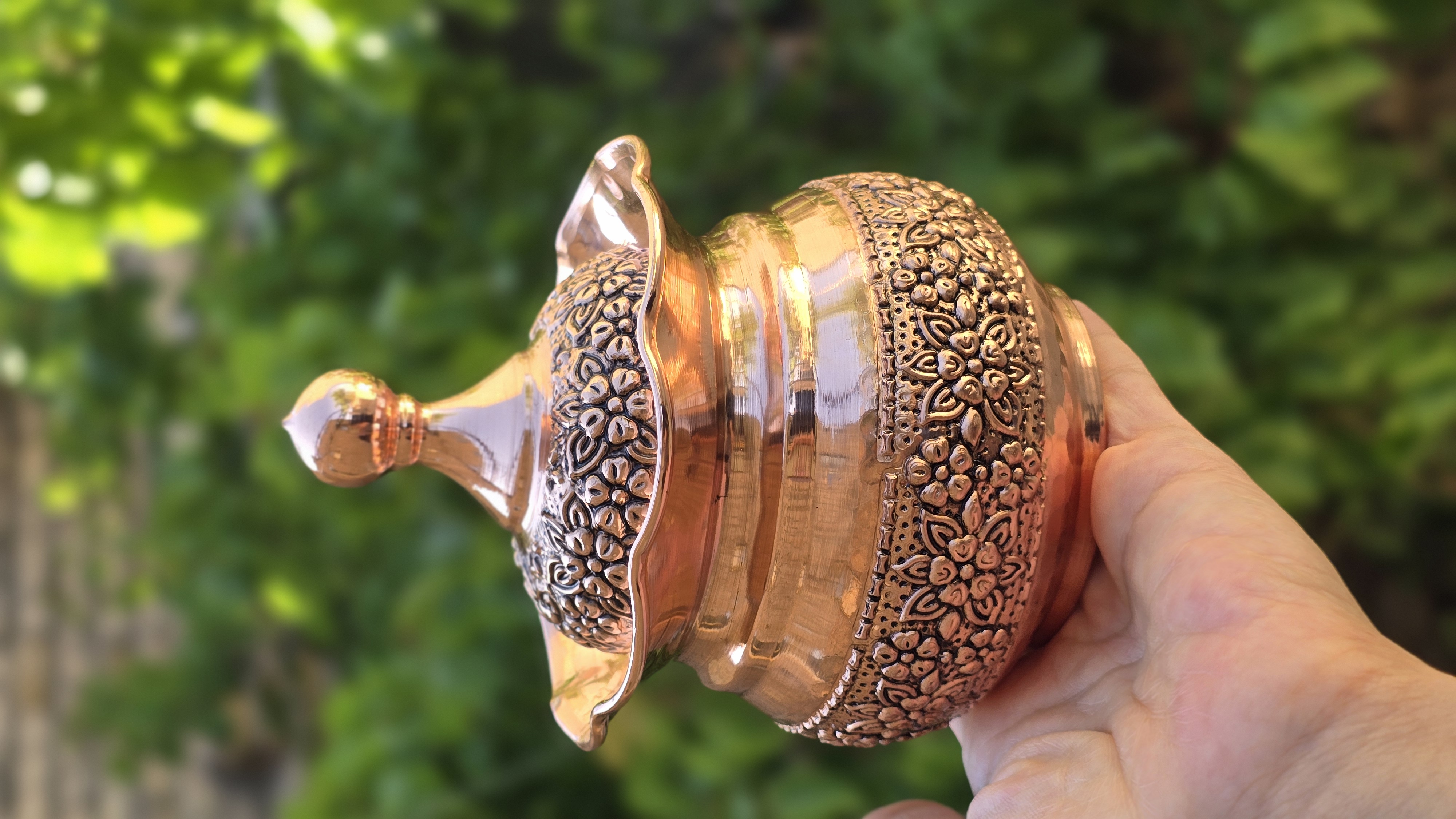 قندان مسی نانوشده با گلهای ریز خوشگل
